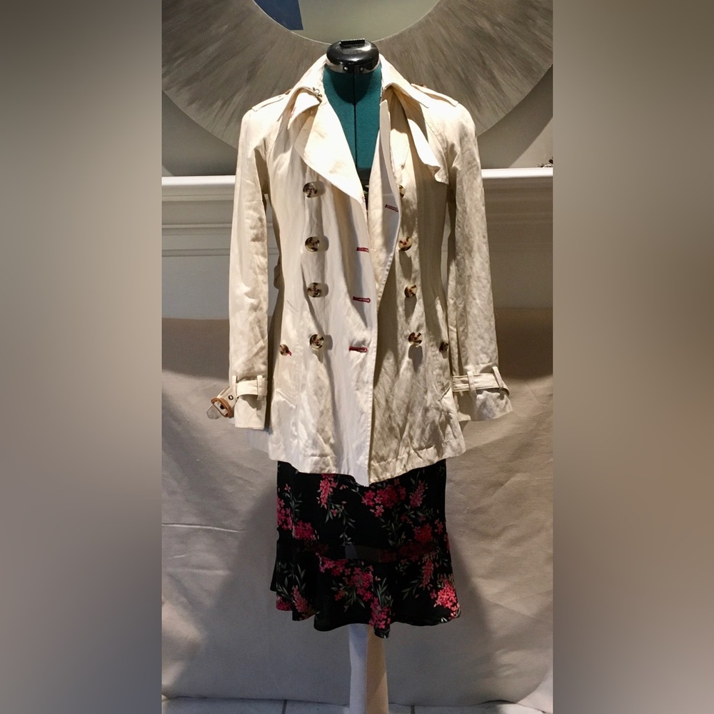 BANANAS REPUBLIC Vintage cream canvas trench coat Cotton Slim fit Lightweight - Picture 4 of 16